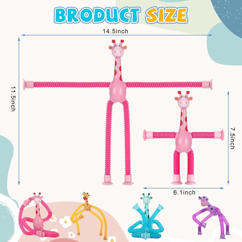 ATRJSZ 4 Pack Telescopic Suction Cup Giraffe Toy, Sensory Tubes for Toddler, Fidget Toys for 3 4 5 6 7 8 Year Old Boys Girls, Toddler Travel Toys,Christmas Stocking Stuffers for Kids - Image 2