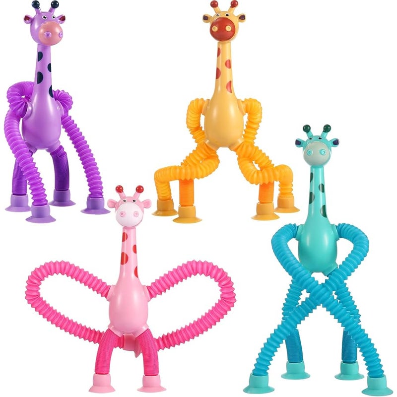 ATRJSZ 4 Pack Telescopic Suction Cup Giraffe Toy, Sensory Tubes for Toddler, Fidget Toys for 3 4 5 6 7 8 Year Old Boys Girls, Toddler Travel Toys,Christmas Stocking Stuffers for Kids - Image 1