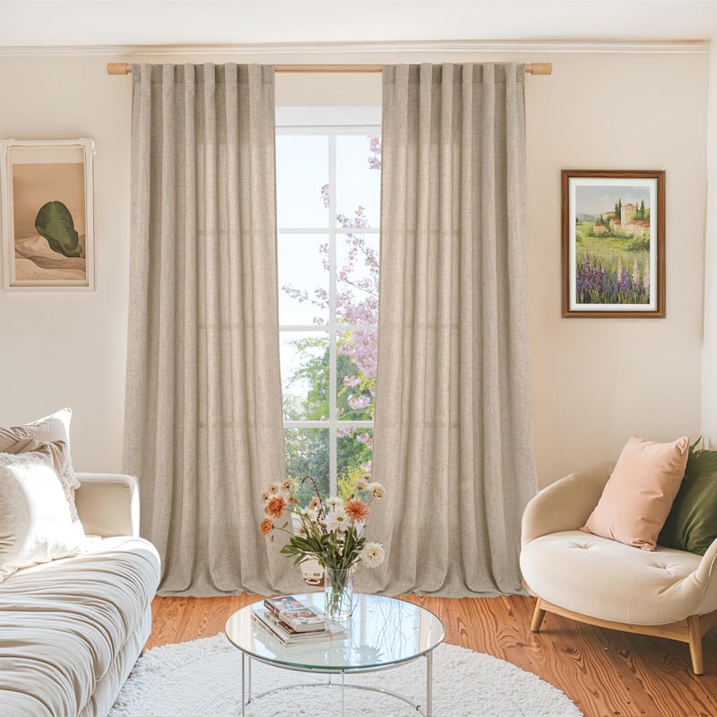 BGment 102 Inches Long Linen Curtains for Living Room, Oatmeal Rod Pocket Textured Burlap Drapes Floor Length Light Filtering for Bedroom Dining Room Back Tab, 2 Panel Set, Each Panel 52 Inch Wide - Image 2