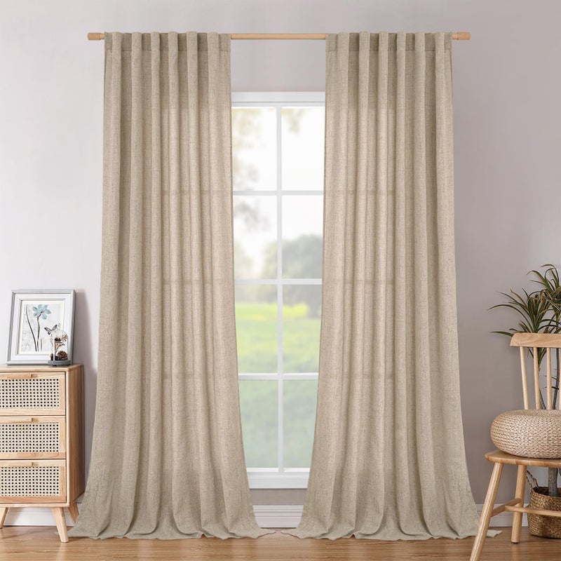 BGment 102 Inches Long Linen Curtains for Living Room, Oatmeal Rod Pocket Textured Burlap Drapes Floor Length Light Filtering for Bedroom Dining Room Back Tab, 2 Panel Set, Each Panel 52 Inch Wide - Image 1