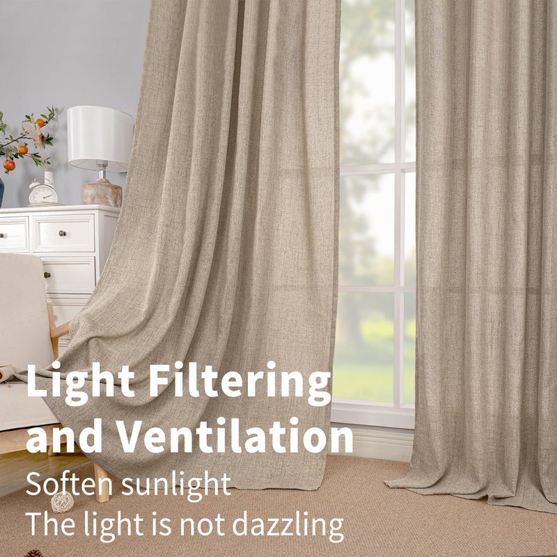 BGment 102 Inches Long Linen Curtains for Living Room, Oatmeal Rod Pocket Textured Burlap Drapes Floor Length Light Filtering for Bedroom Dining Room Back Tab, 2 Panel Set, Each Panel 52 Inch Wide - Image 3