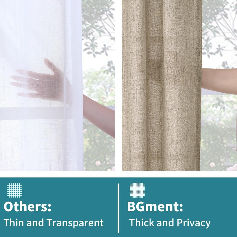 BGment 102 Inches Long Linen Curtains for Living Room, Oatmeal Rod Pocket Textured Burlap Drapes Floor Length Light Filtering for Bedroom Dining Room Back Tab, 2 Panel Set, Each Panel 52 Inch Wide - Image 4