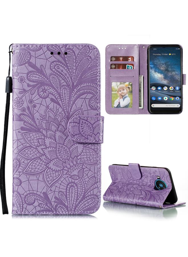 The Bros Case For Nokia 8.3 5G Lace Flower Embossing Pattern Horizontal Flip Leather Case with Holder & Card Slots & Wallet & Photo Frame