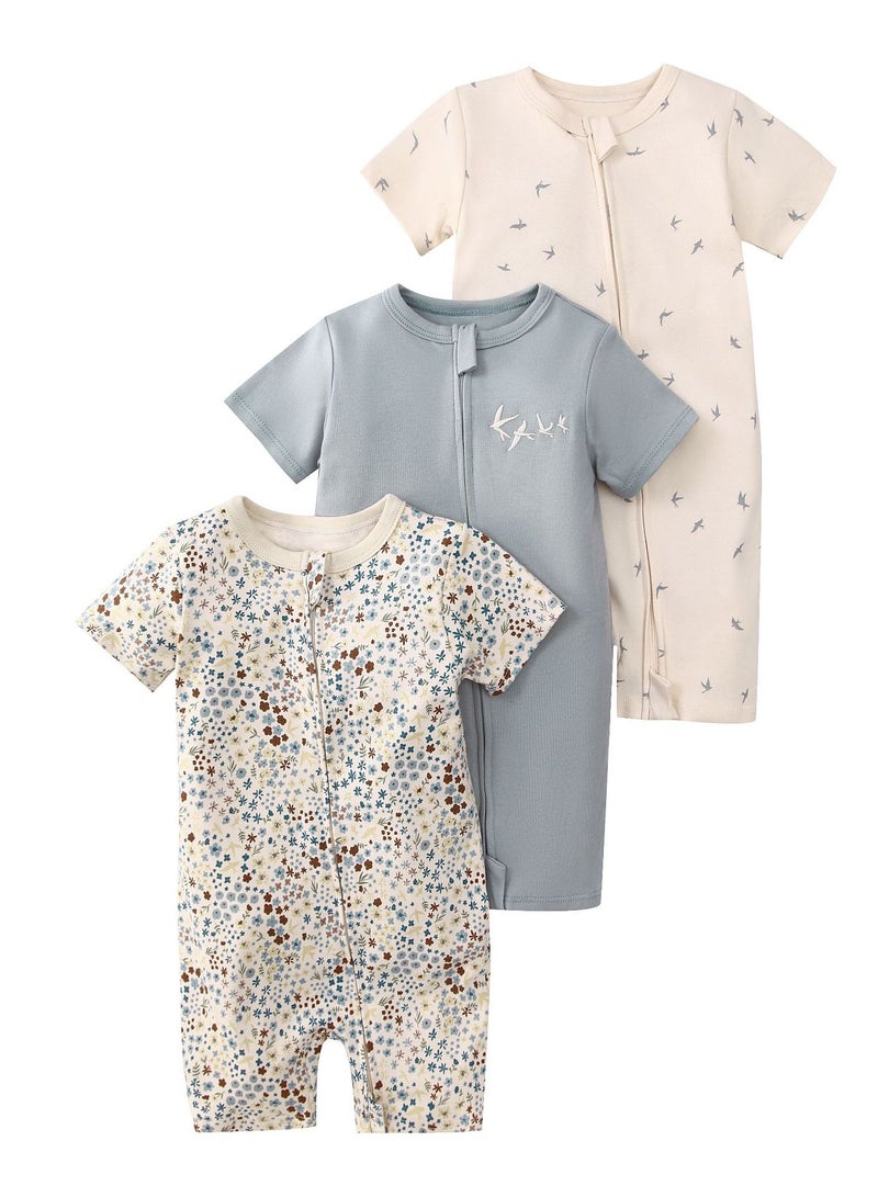 CICILADY Baby 3-Pack Short-Sleeve Onesies Bodysuit Baby Boy Girl Cotton Short Sleeve Zipper Rompers Infant 2-way Zippers Comfy Summer Jumpsuit