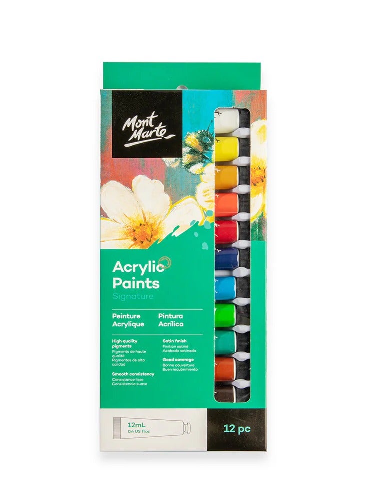 Mont Marte 12-Piece Signature Acrylic Colour Set 12ml Content Per Tube - Image 1