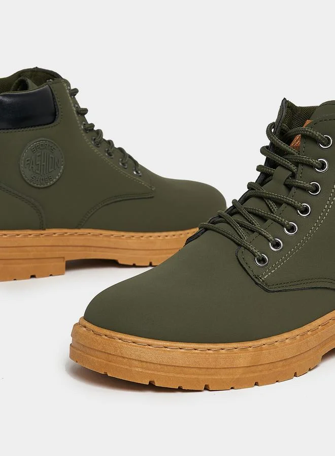 Styli Classic Round Toe Lace Up Ankle Boots