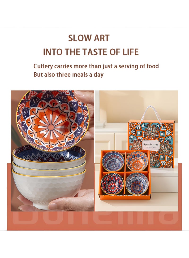 MileMelo 4 قطع من أطباق الأرز الخزفية، طراز بوهيمي صغير هدية عتيقة، 4 ألوان مع تصميم للحبوب، الحساء، الحلويات، الوجبات الخفيفة، الفواكه، السلطات - Image 4