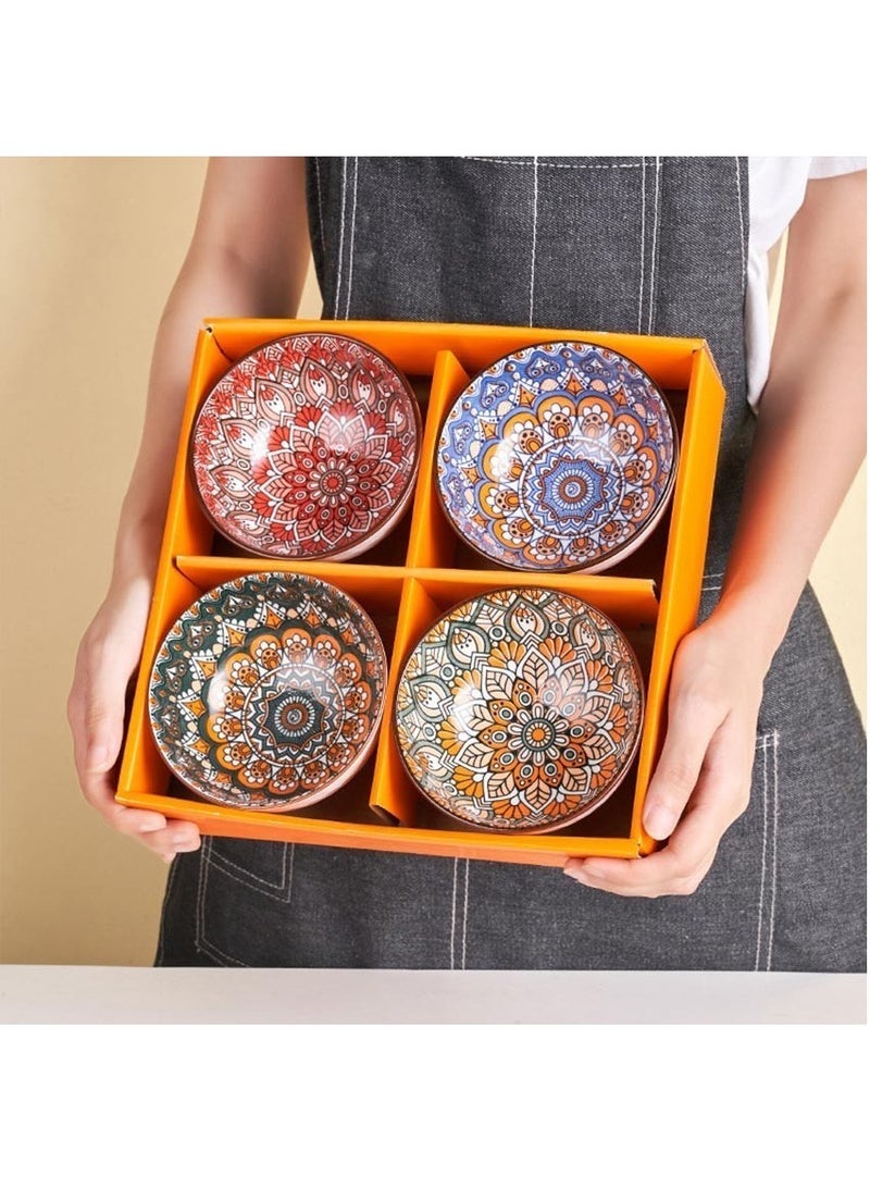 MileMelo 4 قطع من أطباق الأرز الخزفية، طراز بوهيمي صغير هدية عتيقة، 4 ألوان مع تصميم للحبوب، الحساء، الحلويات، الوجبات الخفيفة، الفواكه، السلطات - Image 5