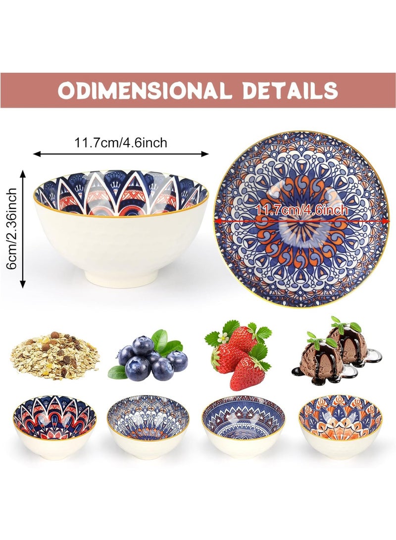MileMelo 4 قطع من أطباق الأرز الخزفية، طراز بوهيمي صغير هدية عتيقة، 4 ألوان مع تصميم للحبوب، الحساء، الحلويات، الوجبات الخفيفة، الفواكه، السلطات - Image 2