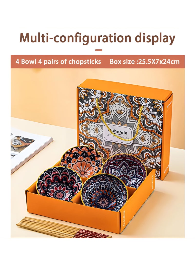 MileMelo 4 قطع من أطباق الأرز الخزفية، طراز بوهيمي صغير هدية عتيقة، 4 ألوان مع تصميم للحبوب، الحساء، الحلويات، الوجبات الخفيفة، الفواكه، السلطات - Image 3