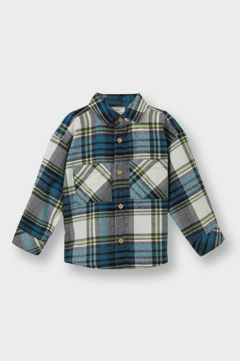 ديفاكتو Baby Boy Plaid Flannel Long Sleeve Shirt