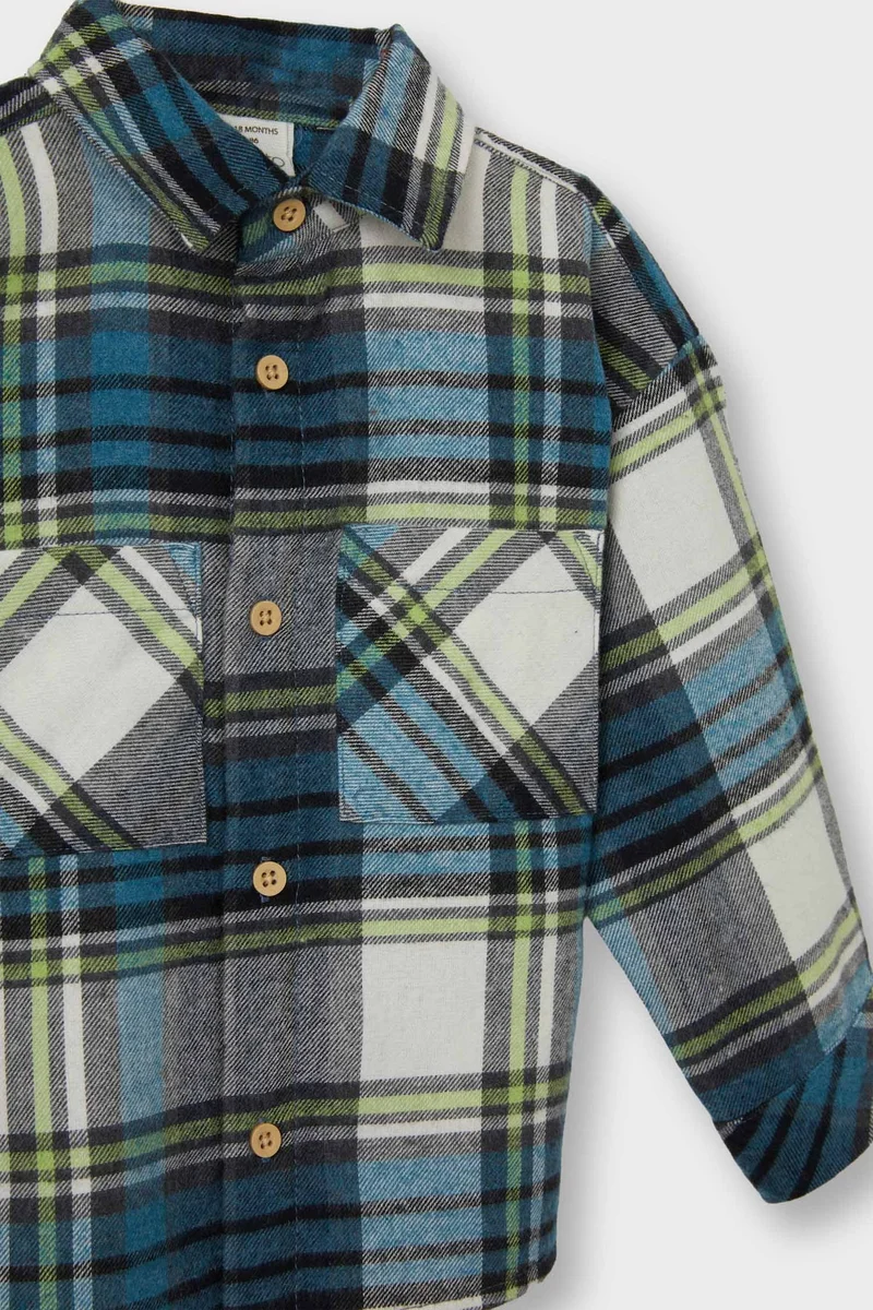 ديفاكتو Baby Boy Plaid Flannel Long Sleeve Shirt