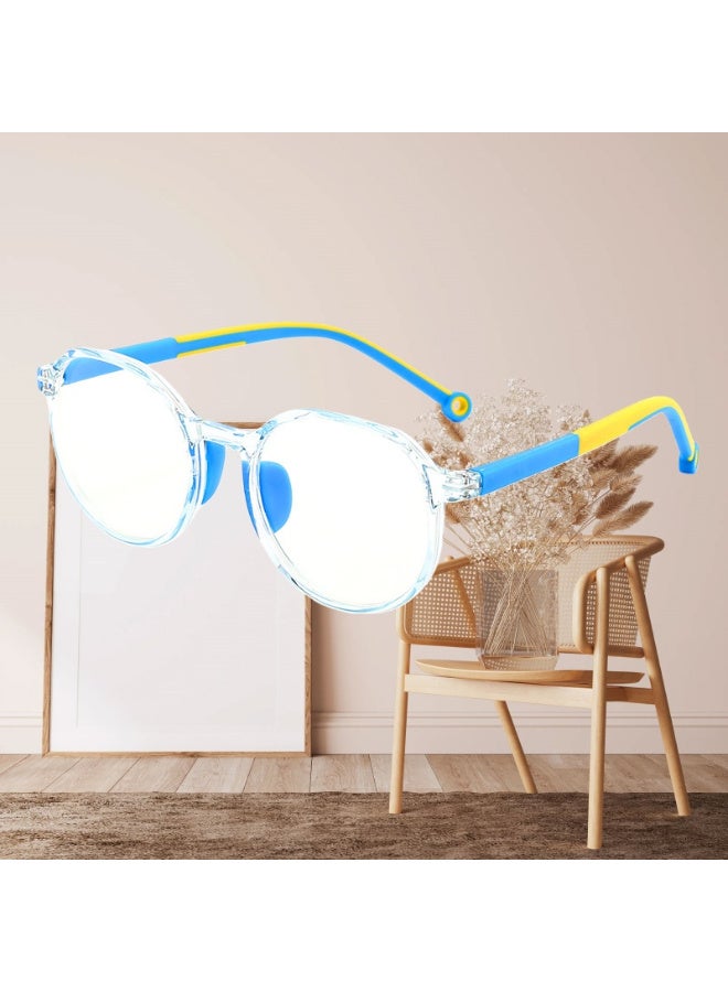 ZESITH Kids Anti Blue Light Glasses TR90 Silicone Nose Pad Eye Protection Plain Glasses - Clear Blue Frame Blue Temple C5 - Image 4