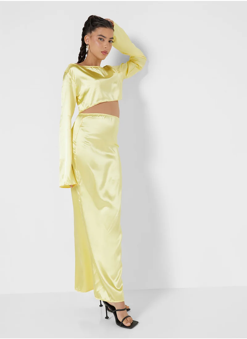 Ginger Satin Offshoulder Top & A Line Skirt Set