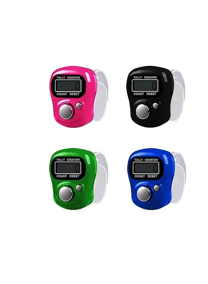 الخاتم الالكتروني، 4 قطع من الخواتم الإلكترونية الرقمية- عدادات رقمية محمولة باليد مع شاشة LCD وزرإعادة تعيين - لجميع الاستخدامات وللرياضيين- يستخدمها الرجال والنساء- متعددة الألوان. - Image 1