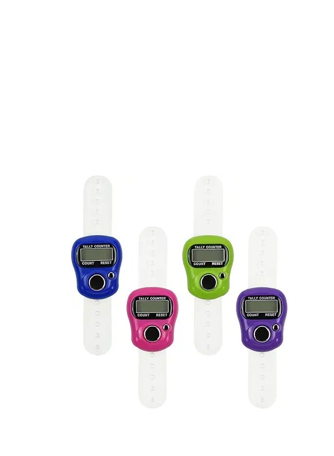 الخاتم الالكتروني، 4 قطع من الخواتم الإلكترونية الرقمية- عدادات رقمية محمولة باليد مع شاشة LCD وزرإعادة تعيين - لجميع الاستخدامات وللرياضيين- يستخدمها الرجال والنساء- متعددة الألوان. - Image 4