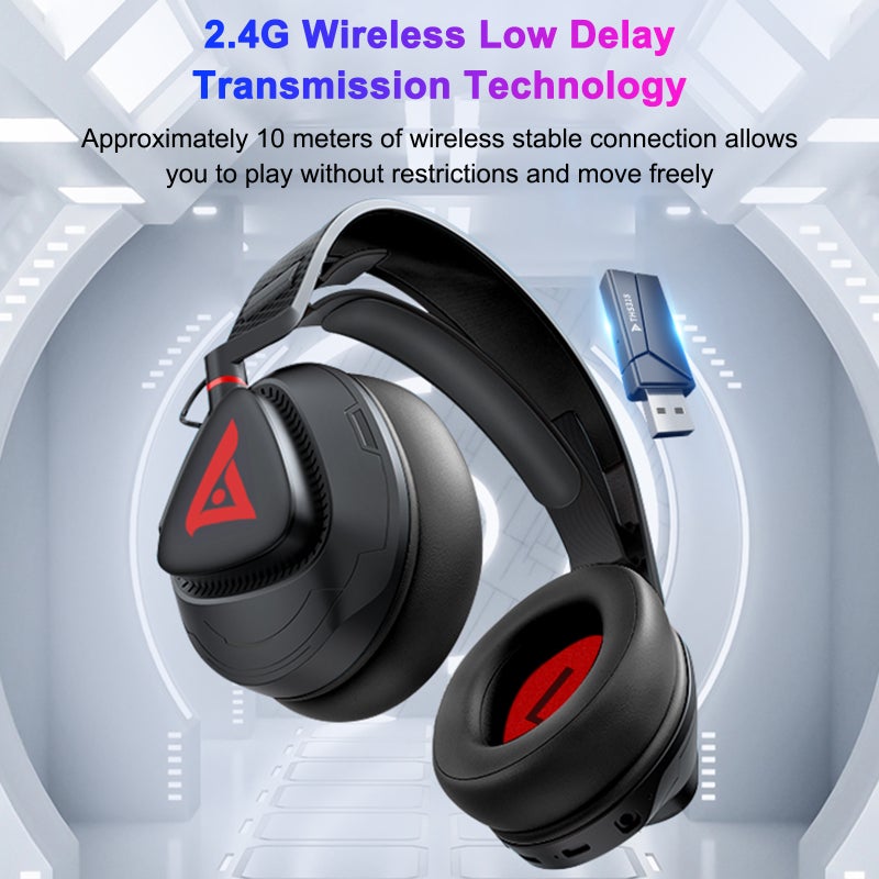 TAIOU Over Ear Gaming Headset Lightweight E-Sports Headphones BT5.3 & 2.4G Wireless 3.5mm Wired Earphone with 3 Microphone Design for Smartphone Laptop PC Game Console - Image 3