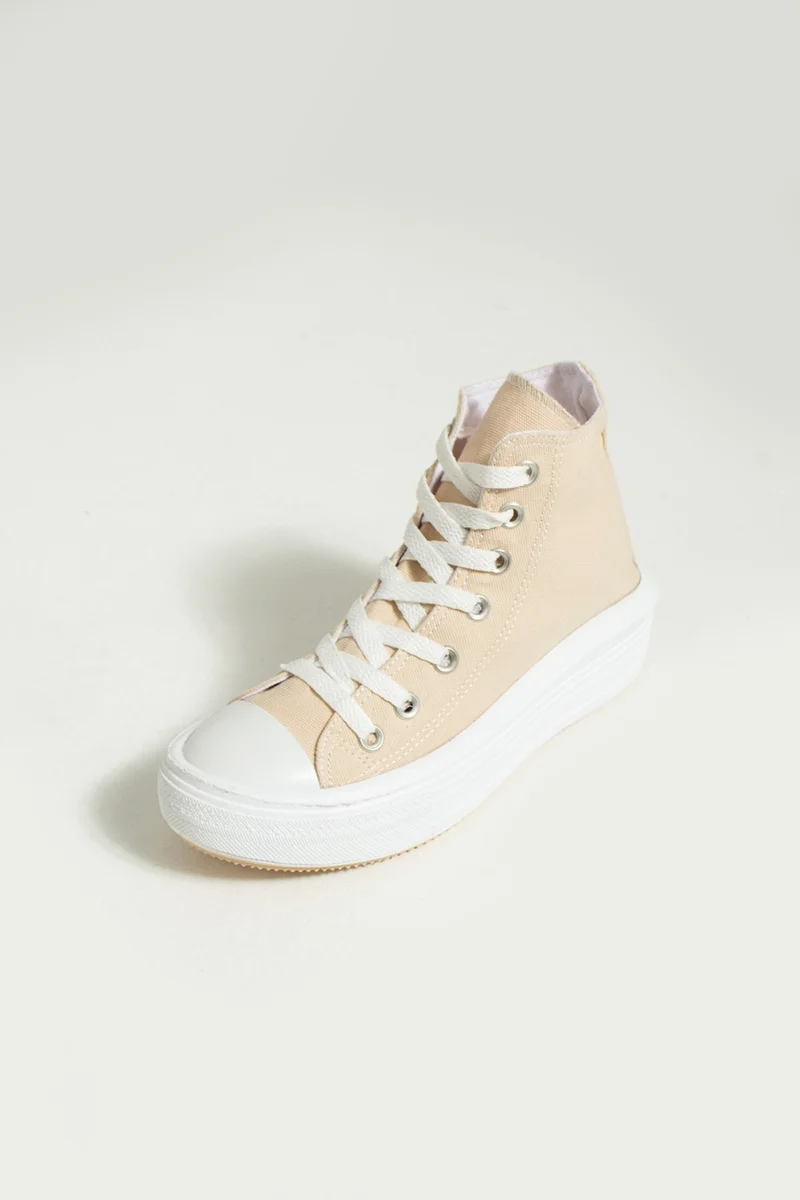 Pembe Potin Pink Bootie Lace-up Thick Sole Ankle Linen Women's Sneaker 57-103-23FHN