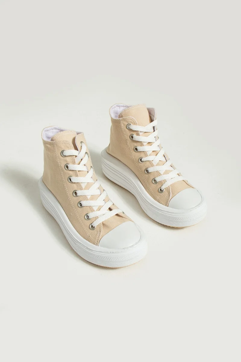 Pembe Potin Pink Bootie Lace-up Thick Sole Ankle Linen Women's Sneaker 57-103-23FHN