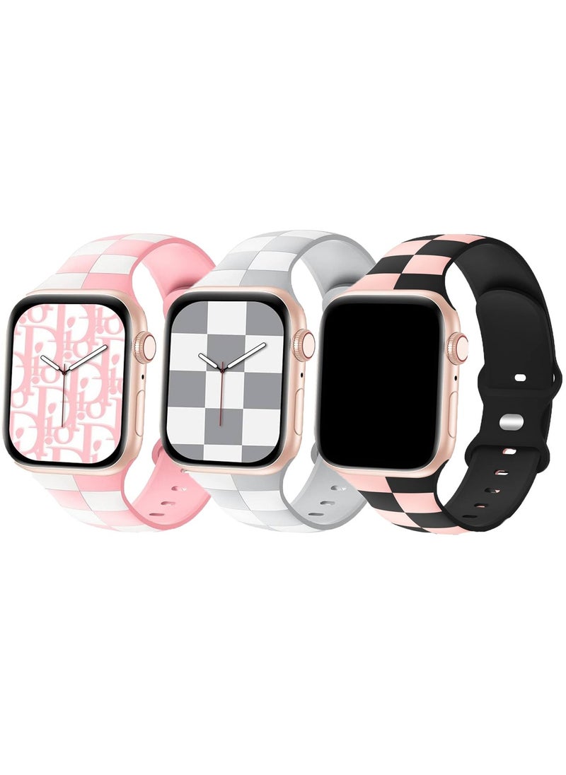TEMPO Luxury Checkered Designer Bands Compatible with Apple Watch Ultra 2/1 Ultra 49mm 46mm 45mm 44mm 42mm for Men Women, Soft Silicone,Waterproof Strap for iWatch Series 10 9 8 7 6 5 4 3 2 1 SE  - Image 1