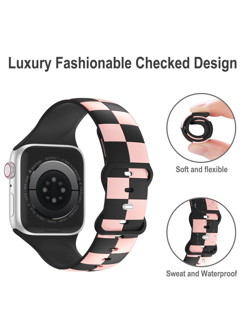 TEMPO Luxury Checkered Designer Bands Compatible with Apple Watch Ultra 2/1 Ultra 49mm 46mm 45mm 44mm 42mm for Men Women, Soft Silicone,Waterproof Strap for iWatch Series 10 9 8 7 6 5 4 3 2 1 SE  - Image 2