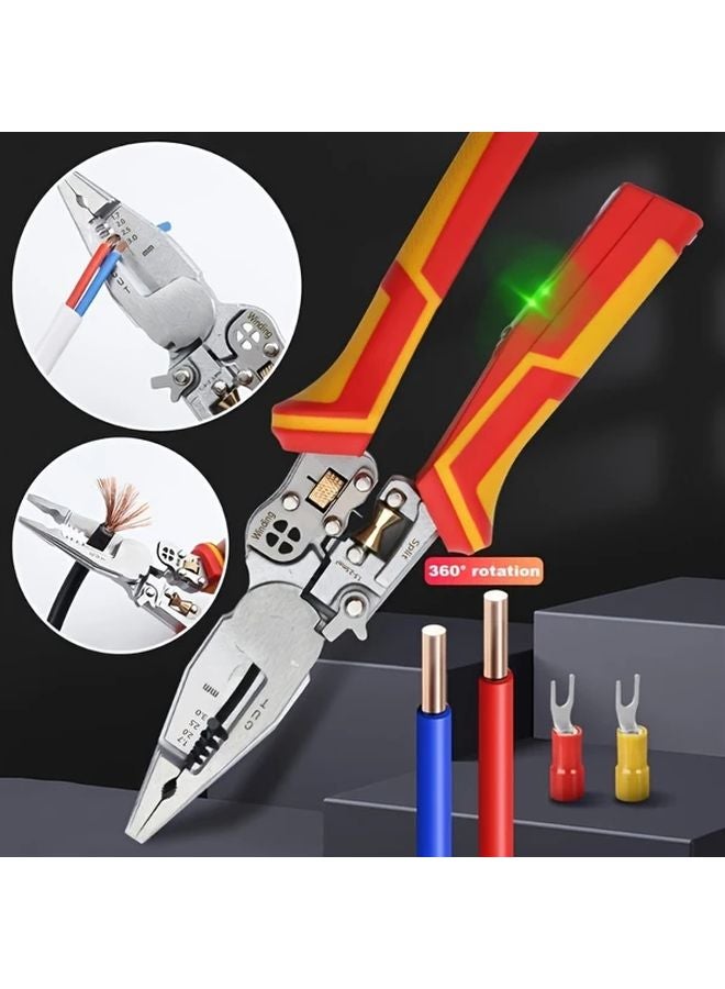 Red 8 In 1 Electrician Pliers Multifunctional Wire Stripper With Rotating Blades - Image 2
