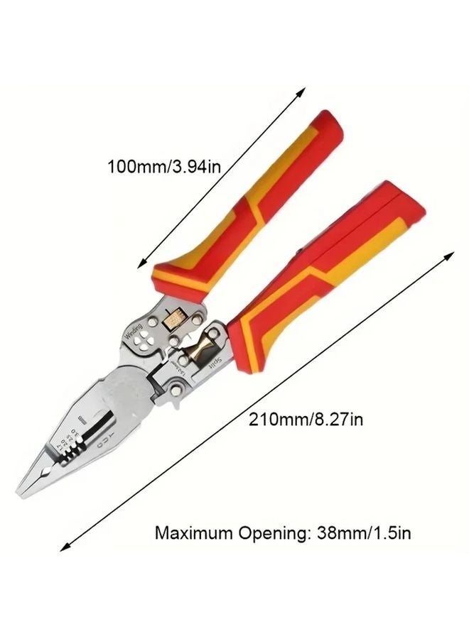 Red 8 In 1 Electrician Pliers Multifunctional Wire Stripper With Rotating Blades - Image 3