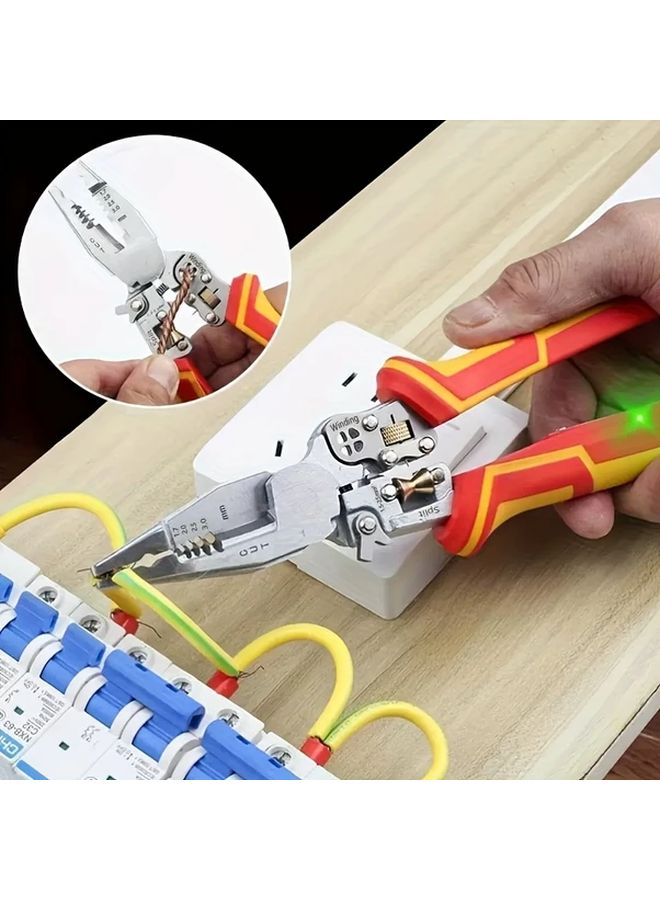 Red 8 In 1 Electrician Pliers Multifunctional Wire Stripper With Rotating Blades - Image 4