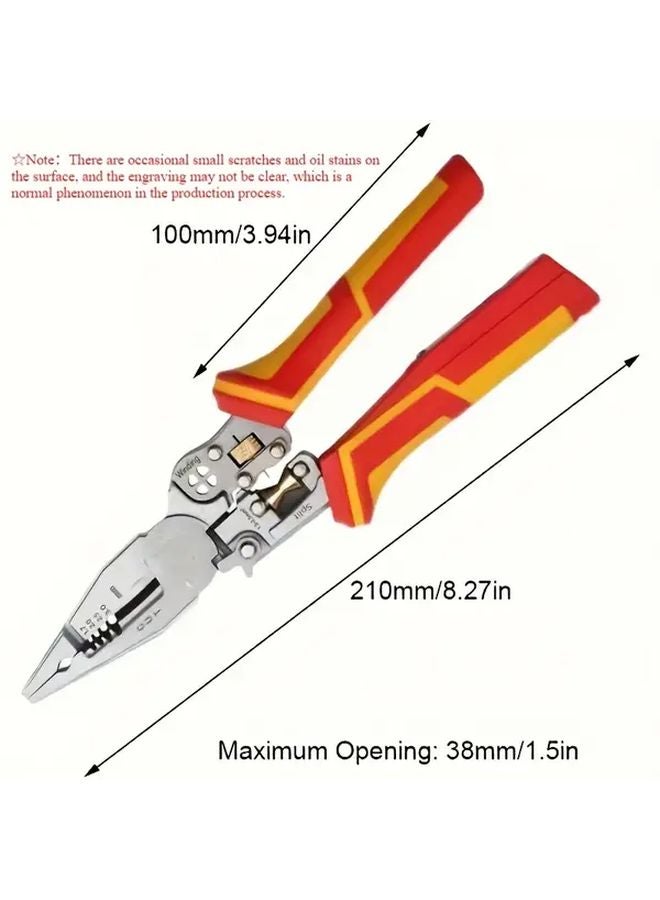 Red 8 In 1 Electrician Pliers Multifunctional Wire Stripper With Rotating Blades - Image 1
