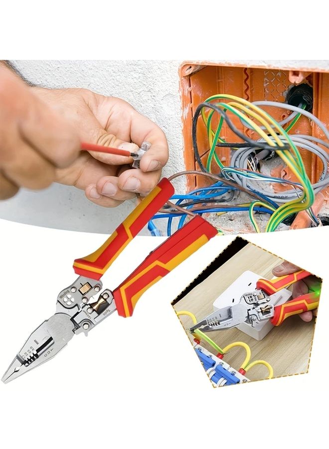 Red 8 In 1 Electrician Pliers Multifunctional Wire Stripper With Rotating Blades - Image 5