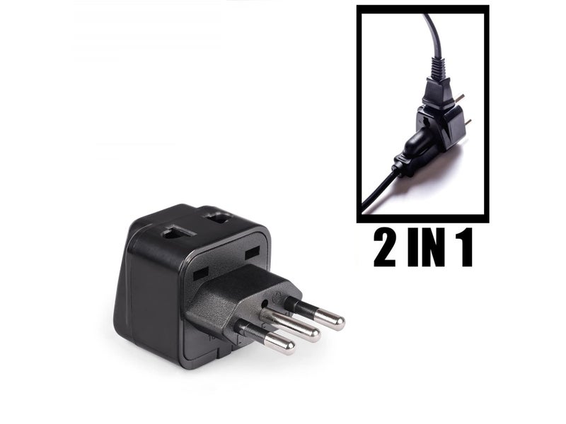 Orei India to Italy, Libya, Chile & More (Type L) Travel USB Adapter Plug - 2 in 1 - Ce Certified - Rohs Compliant -Black Color (Db12A-Blk) - Image 3