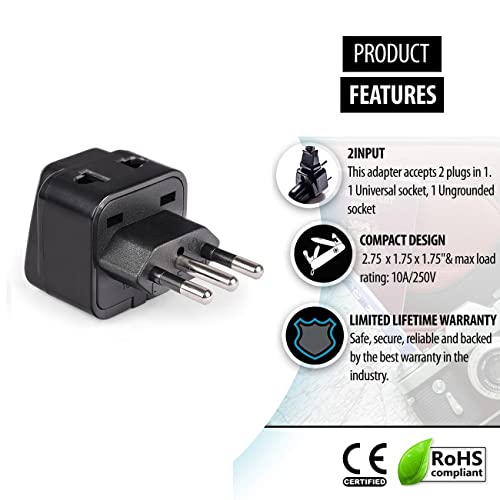 Orei India to Italy, Libya, Chile & More (Type L) Travel USB Adapter Plug - 2 in 1 - Ce Certified - Rohs Compliant -Black Color (Db12A-Blk) - Image 4