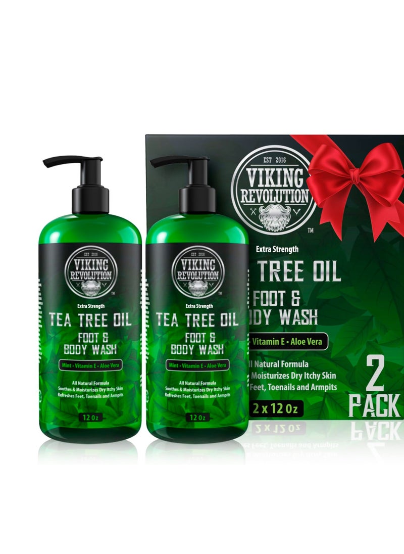 Viking Revolution Viking Revolution Tea Tree Oil Body Wash Soap for Men - Helps Athlete's Foot, Toenail, Jock Itch, Eczema, Ringworm & Body Odors - Extra Strength Men's Body Wash (2 Pack)  - Image 1