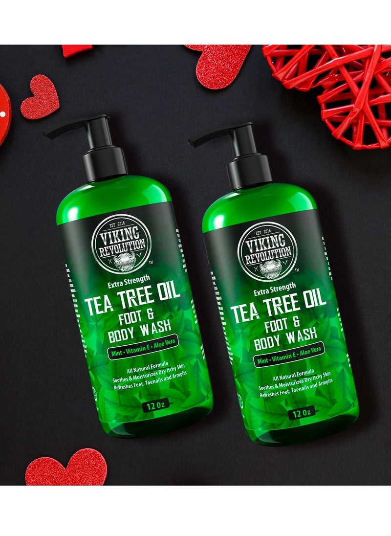 Viking Revolution Viking Revolution Tea Tree Oil Body Wash Soap for Men - Helps Athlete's Foot, Toenail, Jock Itch, Eczema, Ringworm & Body Odors - Extra Strength Men's Body Wash (2 Pack)  - Image 2