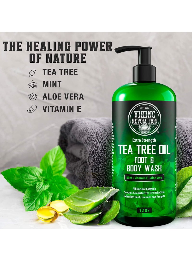 Viking Revolution Viking Revolution Tea Tree Oil Body Wash Soap for Men - Helps Athlete's Foot, Toenail, Jock Itch, Eczema, Ringworm & Body Odors - Extra Strength Men's Body Wash (2 Pack)  - Image 3
