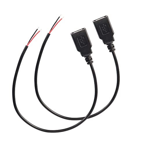 XMSJSIY USB 2.0 Female Pigtail Cable Extension Power Cable 22AWG 5V 3A USB A Socket to 2 Pin Bare Wire Open End Connector for DIY-2 Pcs (0.3M) PLS Test The Neg and Pos Before use - Image 1
