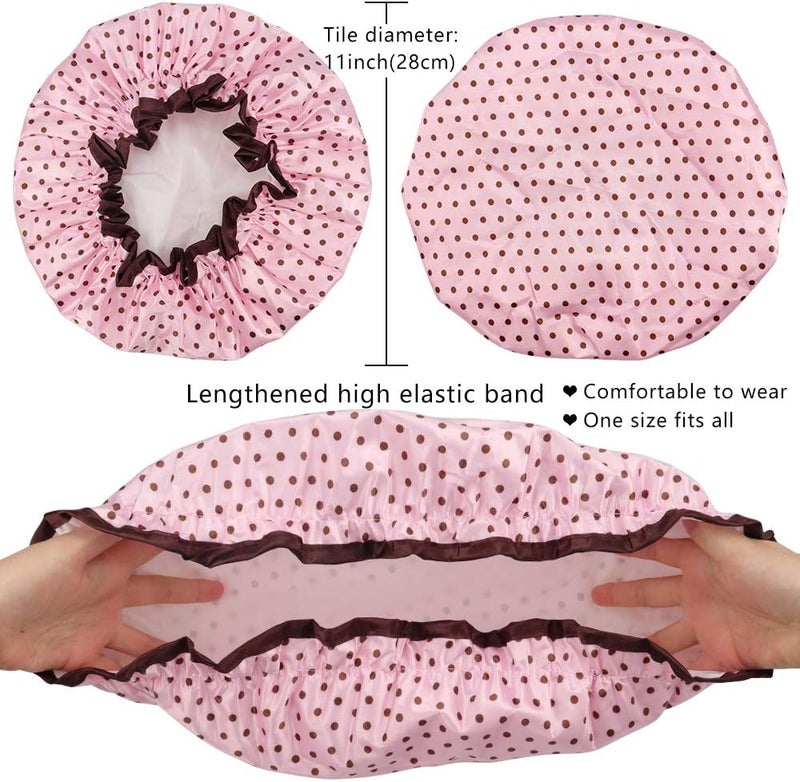 TCOTBE 4 Pieces Shower Cap for Women, Elastic and Reusable, Environmental Protection Hair Bath Caps, Double Waterproof Layers Bathing Hat - Image 2