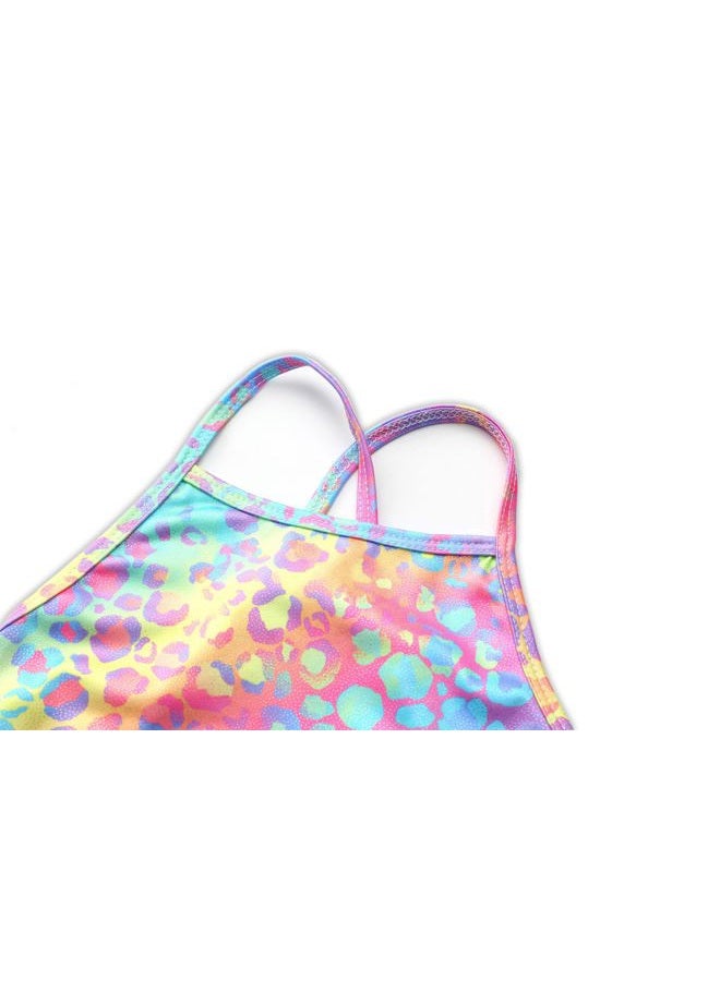 iLover Girls Sparkle One Piece Swimsuits Crossback Swimwear Beach Bathing Suit with Adjustable Strap 4-10 Years, Leopard-purple, 9-10 Years - Image 5