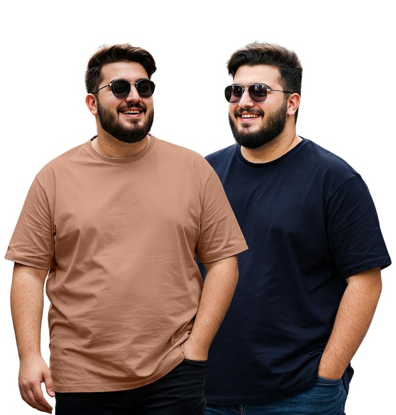 Veirdo® Pure Cotton Oversized Loose Fit Drop Shoulder Solid Core Plus Size T-Shirt Combo for Men (Pack of 2) (PO2_VD_PS_CR_NY_3XL) - Image 1