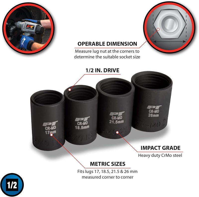Performance Tool M990 4pc Metric Lug Nut Removal Socket Set - Image 3