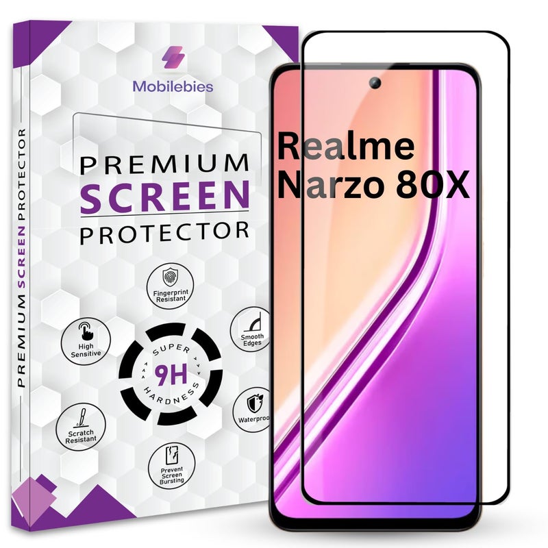 Mobilebies Premium Tempered Glass Screen Protector Guard For Realme Narzo 80X 5G (6.72 Inch, Pack of 1) | Edge to Edge Coverage With Easy to installation kit - Image 1