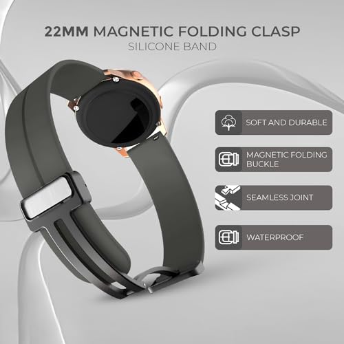 PunnkFunnk Punnk Funnk 22MM Silicone Strap with Folding Magnetic Lock Compatible with Samsung Galaxy Watch 3 45mm/ Galaxy Watch 46mm/Gear S3 Classic/Frontier Compatible All 22MM Watches(Dark Grey) - Image 2
