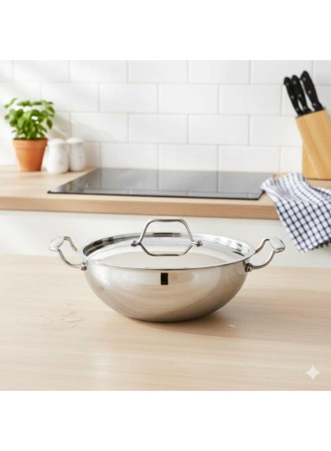 Maxima Indian Deep Frying Pan with Honeycomb Stainless Steel Lid – Triple 18/10 Non-Stick Coating – Available in 24, 26, and 30 cm Sizes – Premium Indian Craftsmanship - Image 5