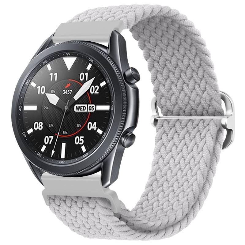 سوار ساعة ذكية سوار نايلون حلقي متوافق مع Samsung Galaxy Watch 7 بملاءمة قابلة للتعديل وحزام بديل للاستخدام اليومي باللون أبيض قابل للتعديل للسفر للمكتب للطاولة - Image 1