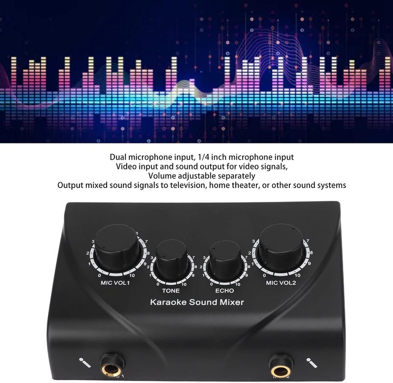 Drfeify Audio Mixer Portable Sound Mixer with Dual Mic Input 1/4" Video Input Adjustable Volume for Karaoke DJ Home Theater Speakers (DrfeifyyNAWHoPT-13) - Image 4