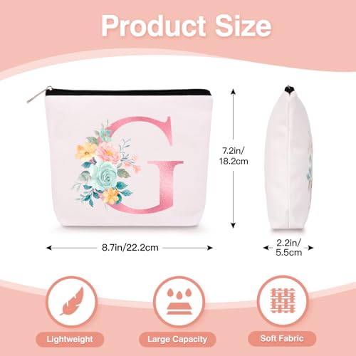 Lingdeer Personalized Makeup Bag with Initial Keychain, Custom Initial Monogram Small Travel Cosmetic Toiletry Bag, Birthday Gifts for Women Bridesmaid Teacher (G) - Image 3