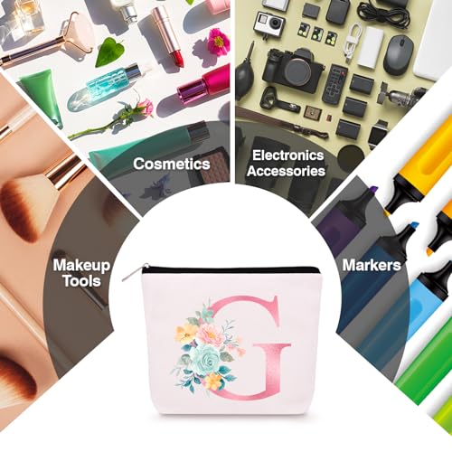 Lingdeer Personalized Makeup Bag with Initial Keychain, Custom Initial Monogram Small Travel Cosmetic Toiletry Bag, Birthday Gifts for Women Bridesmaid Teacher (G) - Image 5
