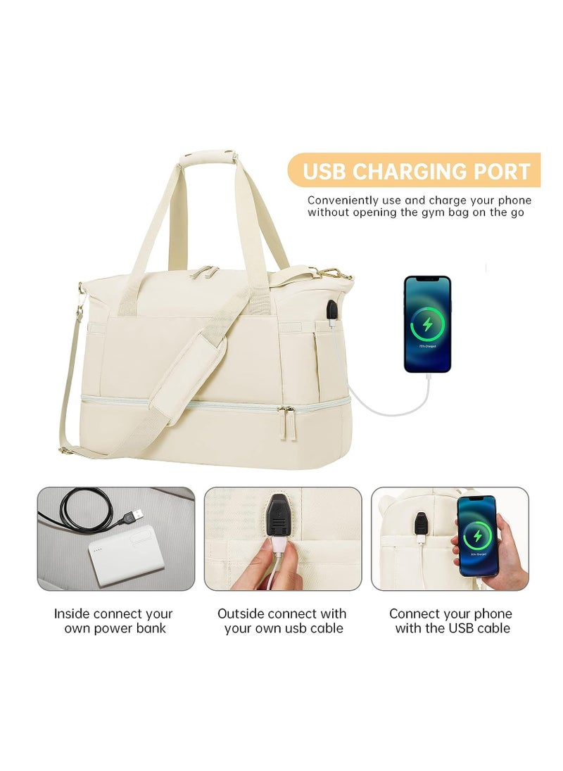 SYOSI - Travel Bag with Shoe Compartment USB Charging Port Gym Bag with Wet Compartment Overnight Duffel Bag Hospital Bag for Women Travel Sports Shopping - Image 1
