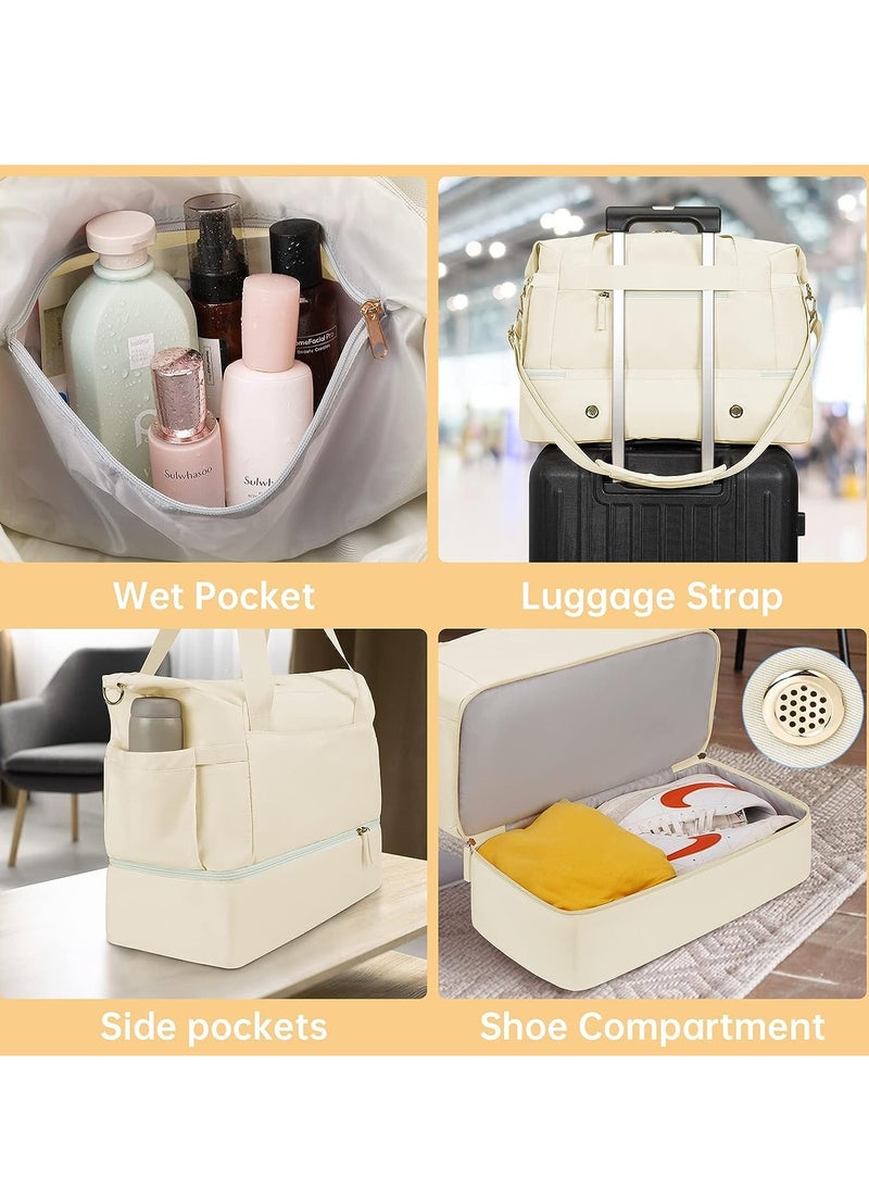 SYOSI - Travel Bag with Shoe Compartment USB Charging Port Gym Bag with Wet Compartment Overnight Duffel Bag Hospital Bag for Women Travel Sports Shopping - Image 1
