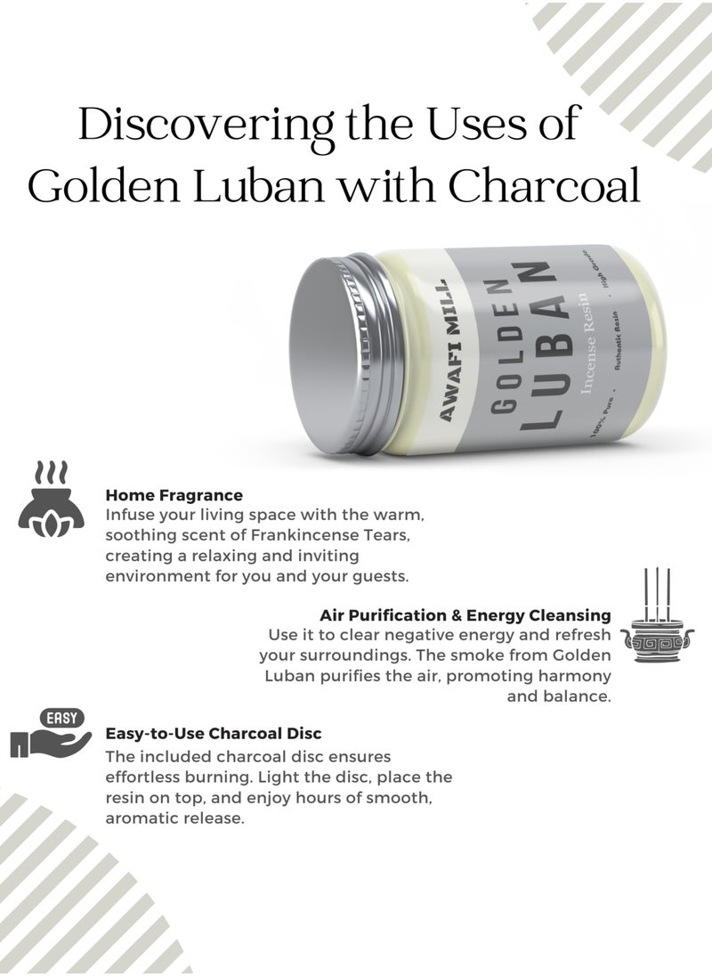 Awafi Mill - Frankincense Tears Golden Luban | Aromatic Resins with Triangle Charcoal Tablet - Image 1